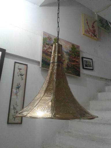 Brass classic hanging lamp size shade 39 cm. wide 39 cm. high Brass classic hanging lamp size shade 39 cm. wide 39 cm. high