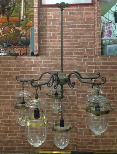 Hanging Lamp 6 arm Code AT300A material brass with glass size wide 70 cm. Hanging Lamp 6 arm Code AT300A material brass with glass size wide 70 cm.