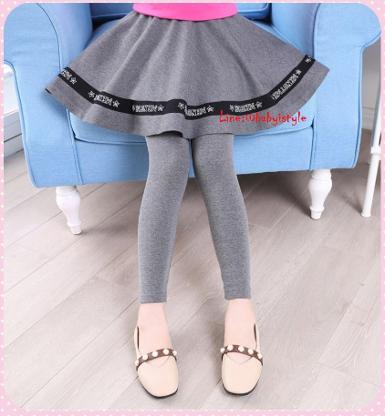  Sales เด็กโต-เลกกิ้งกระโปรงขายาวสีเทา ชายแต่งผ้าสกรีนMENOTME เอวยางยืด ไซส์ 140 รหัส KKK984A