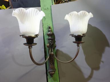 Wall Lamp 2 arm brass with glass lamp shade Item Code WLK10 size wide 350 mm. base L 323 mm W 53 mm Wall Lamp 2 arm brass with glass lamp shade Item Code WLK10 size wide 350 mm. base L 323 mm W 53 mm