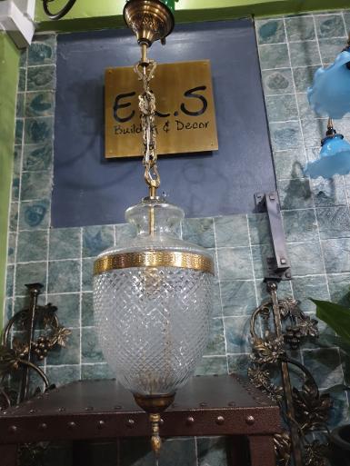 Hanging Lamp cut glass with brass Item Code HGL18IO size diamension 180 mm.long 700 mm. Hanging Lamp cut glass with brass Item Code HGL18IO size diamension 180 mm.long 700 mm.