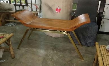 Bench brass with teak wood Item Code TBT018 size long 1300 mm wide 450 mm high 500 mm. leg is full b Bench brass with teak wood Item Code TBT018 size long 1300 mm wide 450 mm high 500 mm. leg is full b