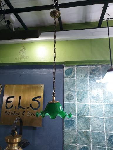 Hanging lamp brass with glass Item Code HG99 size base 75 mm shade W 195 mm. long total 1000mm Hanging lamp brass with glass Item Code HG99 size base 75 mm shade W 195 mm. long total 1000mm