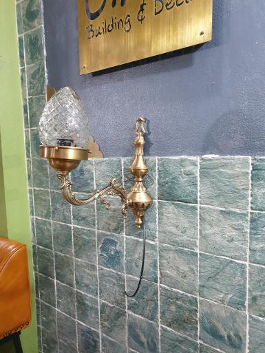 Wall lamp brass with cut glass Item Code WLU64 size base L 295mm. W 91 mm.deep 250mm Wall lamp brass with cut glass Item Code WLU64 size base L 295mm. W 91 mm.deep 250mm