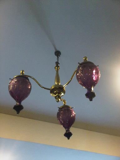 Hanging Lamp brass with cut glass purple color Item code AT60E Hanging Lamp brass with cut glass purple color Item code AT60E