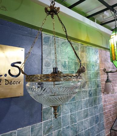 Hanging Lamp brass with cut glass Item Code HGLH30 size wide 300 mm long 600 mm. Hanging Lamp brass with cut glass Item Code HGLH30 size wide 300 mm long 600 mm.