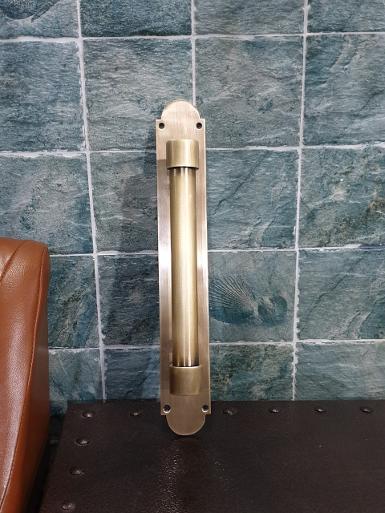 Brass Door Handle Item Code AT193 size plate Thick 1.2 mm. long 340 mm.wide 50 mm.pipe 25 mm. Brass Door Handle Item Code AT193 size plate Thick 1.2 mm. long 340 mm.wide 50 mm.pipe 25 mm.
