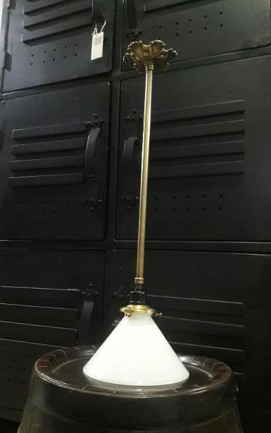 Hanging Lamp brass with glass item code PDL18C size shade 7 Hanging Lamp brass with glass item code PDL18C size shade 7 " long 50 cm. Base 10.7 cm.